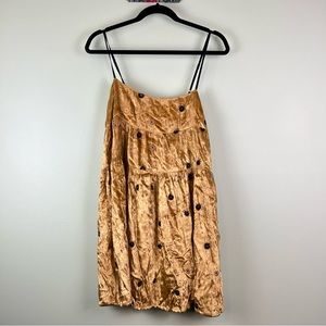 Kimchi Blue Medium Gold Velvet Alice Embroidered Swing Babydoll Shift Mini Dress